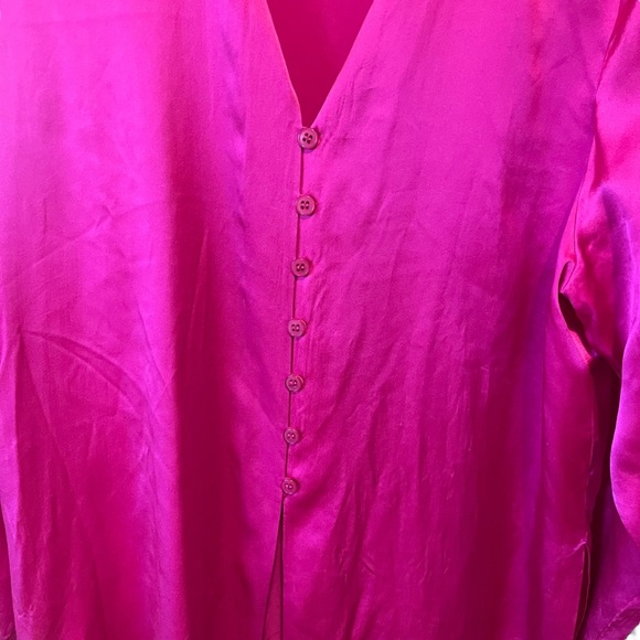 RENA ROWAN for Saville| 100% Silk Button up Flowy Pink blouse w/side slits L/XL - Picture 4 of 12